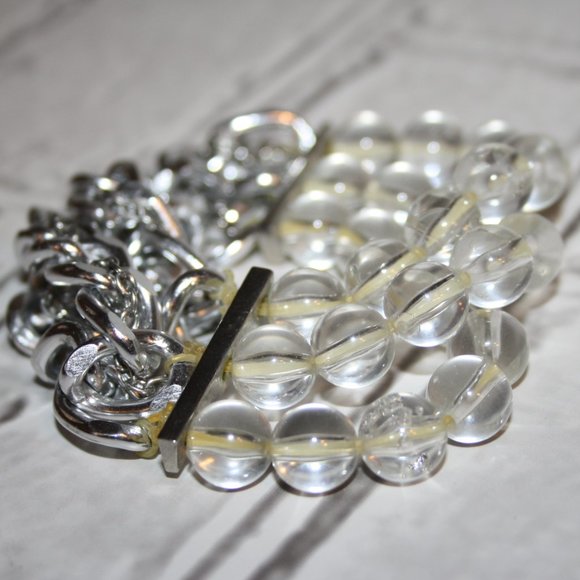 Beautiful silver and clear beaded bracelet 7" - Picture 1 of 3